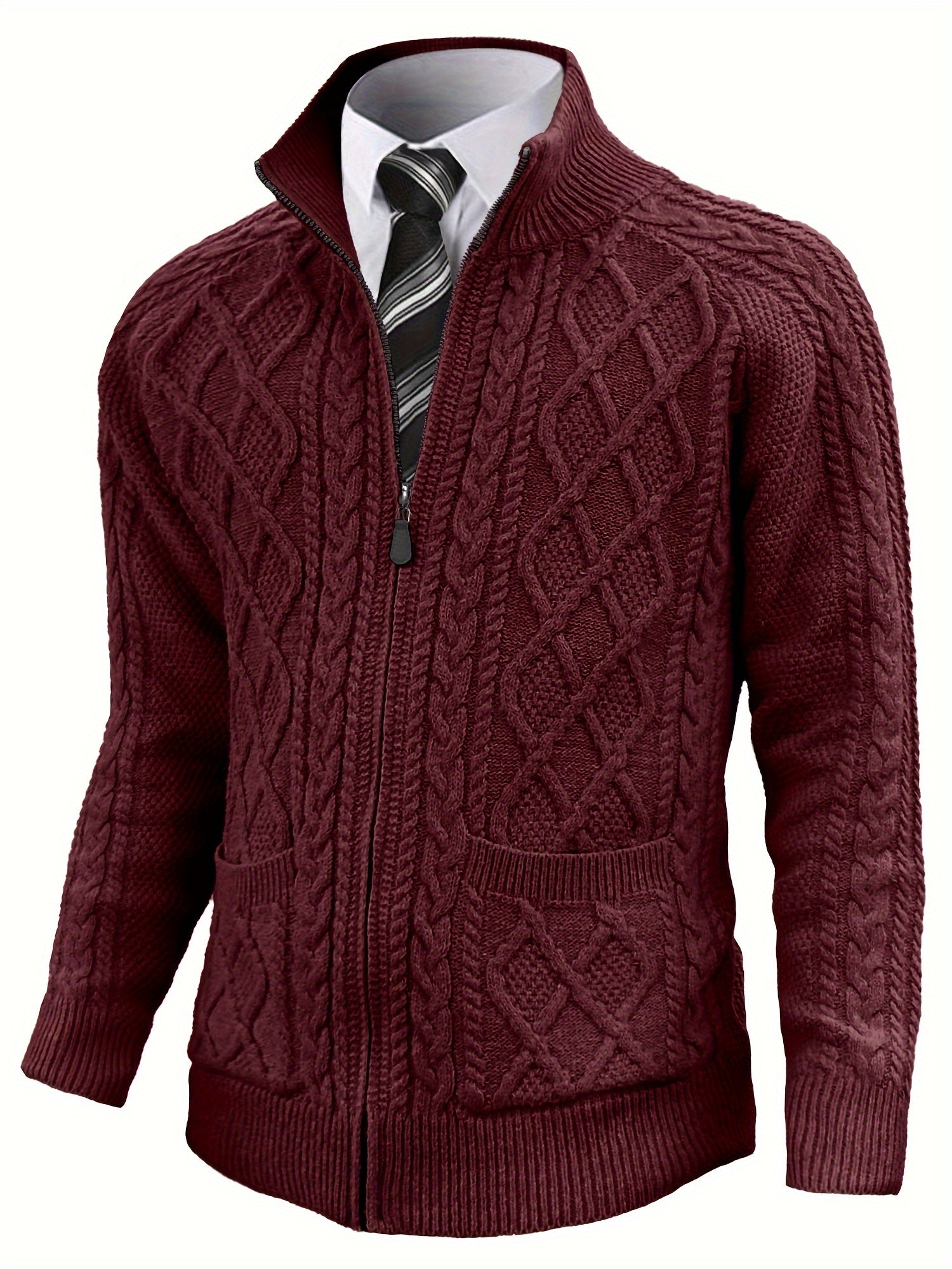 Men’s Cable-Knit Full Zip Cardigan Sweater