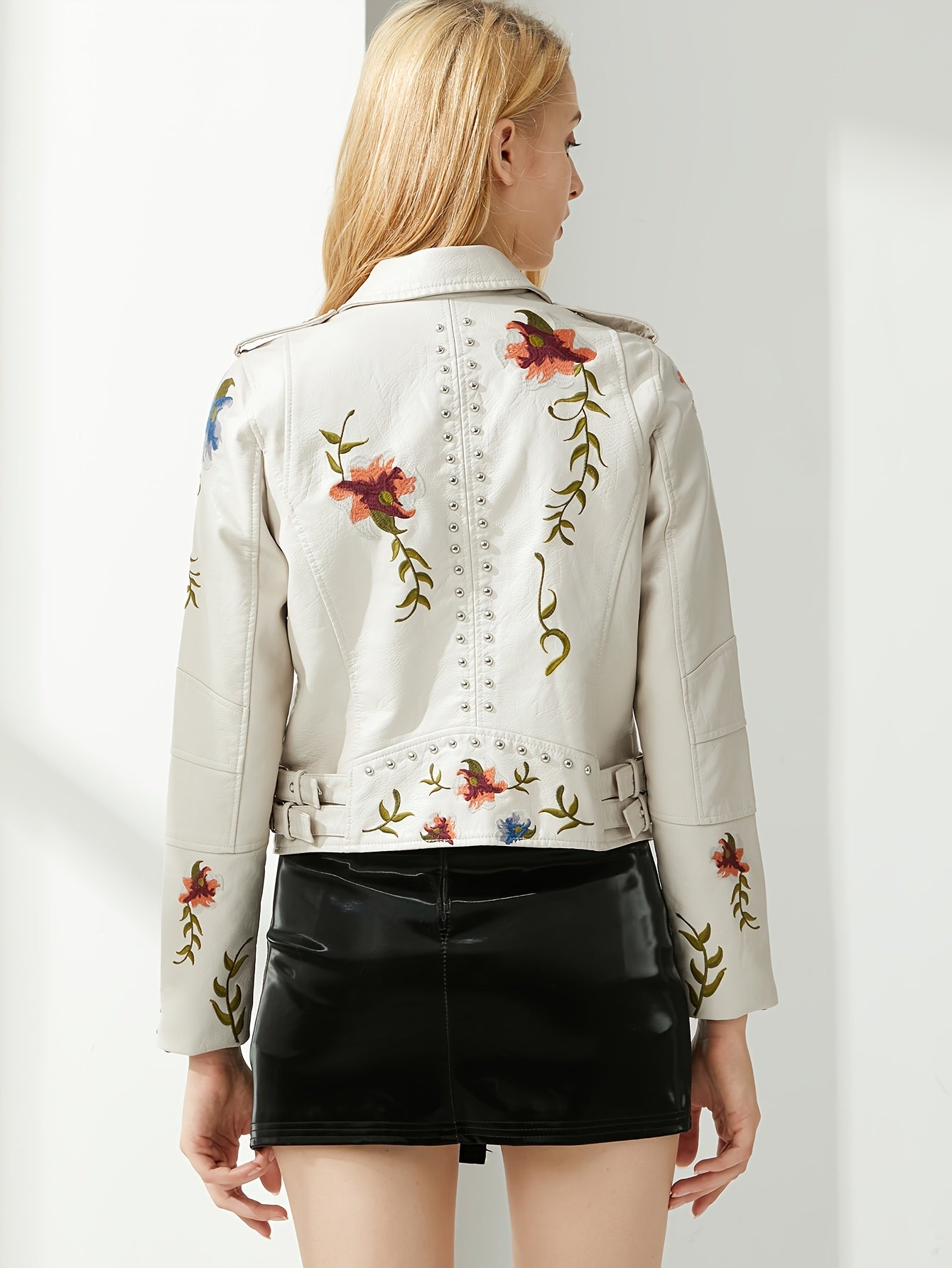 Women’s Studded Floral Moto Biker Jacket