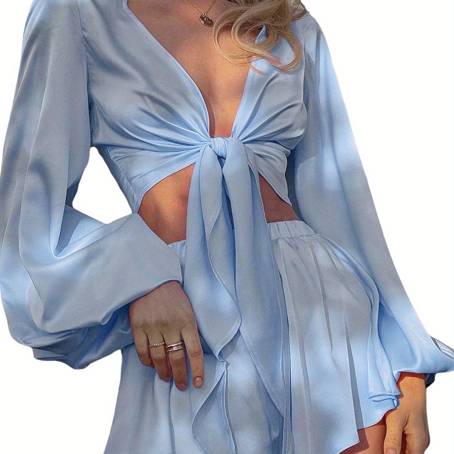 Tie-Up Crop Shorts Set