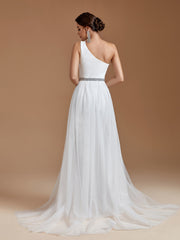 One Shoulder Cape Wedding Gown