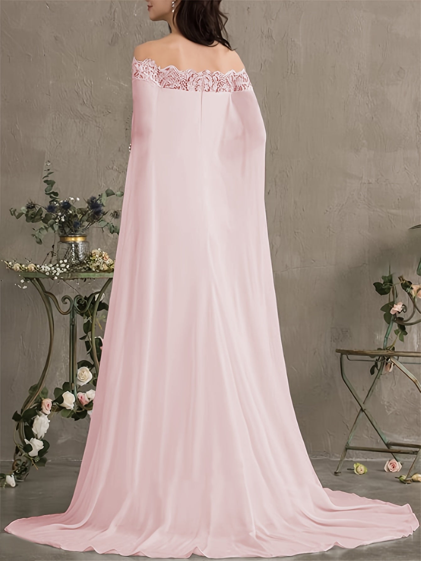 Off Shoulder Lace Cape Wedding Dress