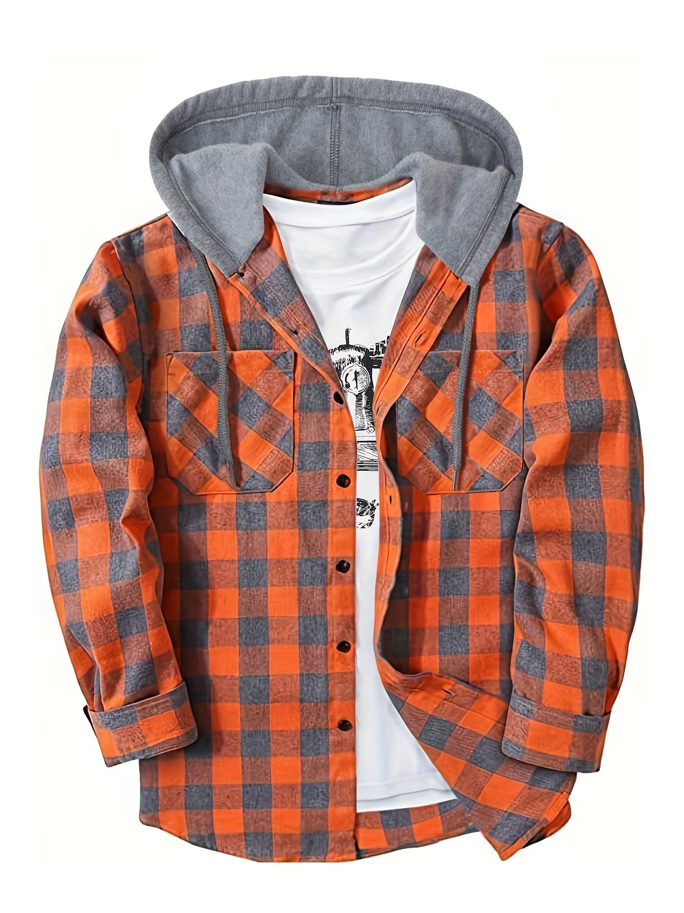 Hooded Plaid Shirt Jacket