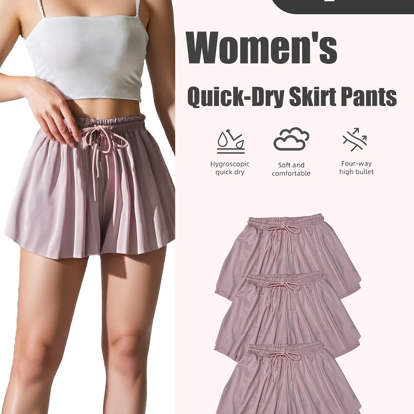 Women's Quick-Dry Pleated Sports Skirt Set (3pcs)