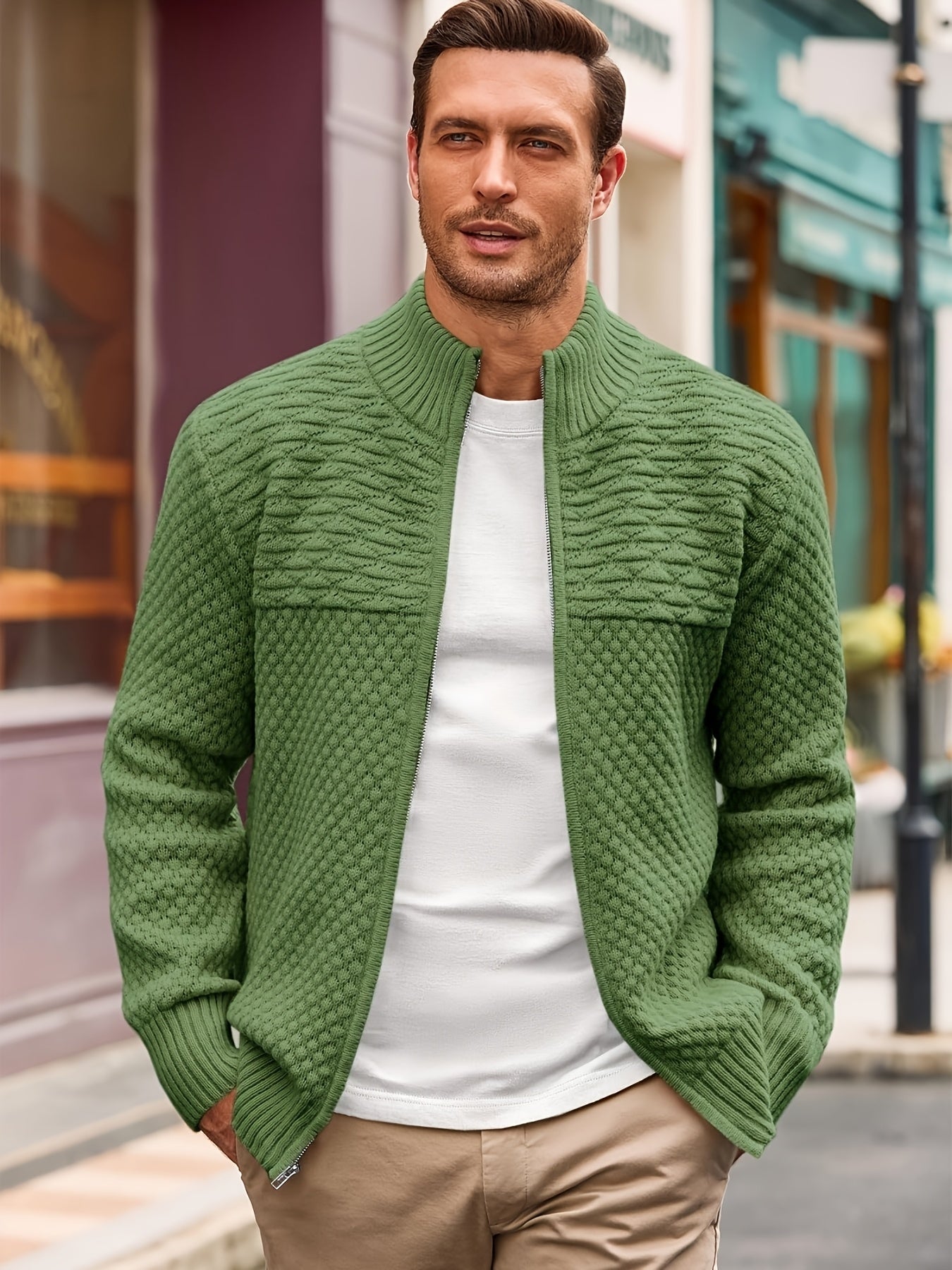 Zip Stand Knit Cardigan