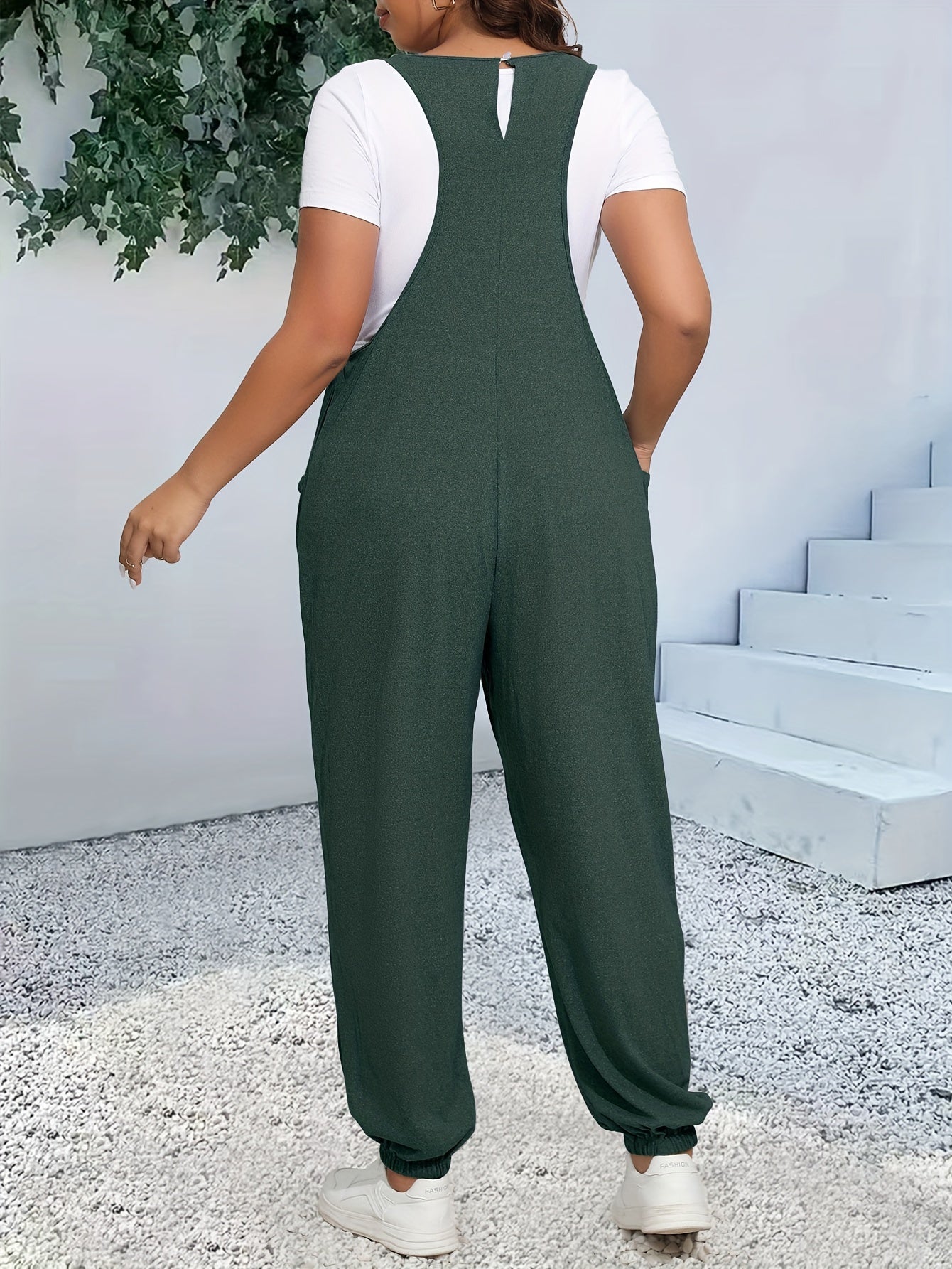 Plus Size V-Neck Cami Jumpsuit with Pockets