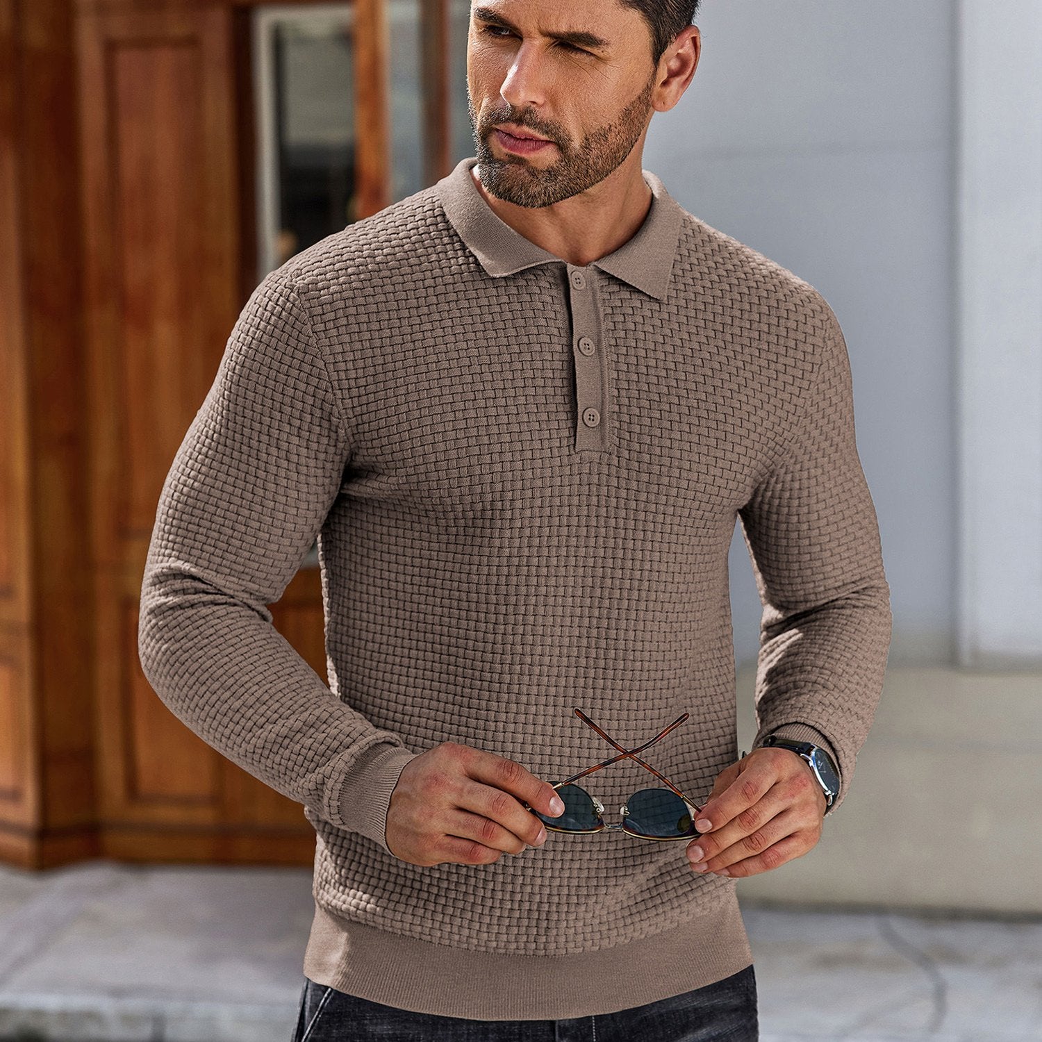 Lightweight Knit Long Sleeve Polo
