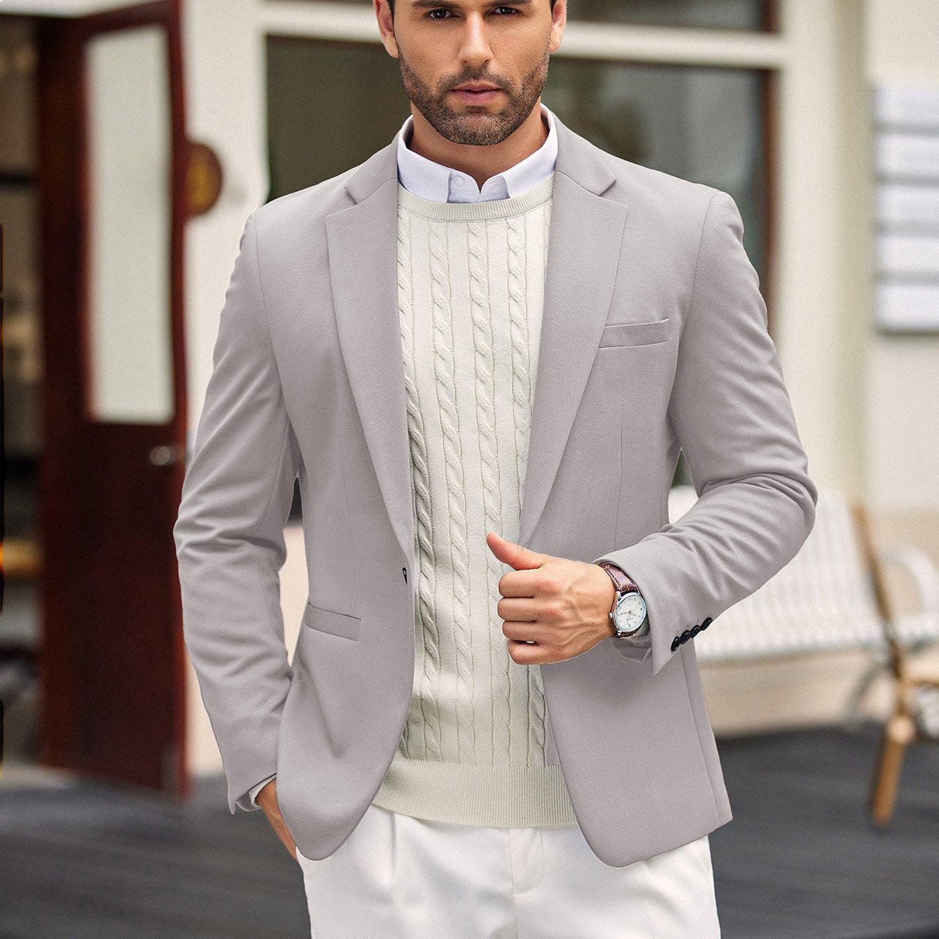 Men’s One-Button Lightweight Knit Blazer
