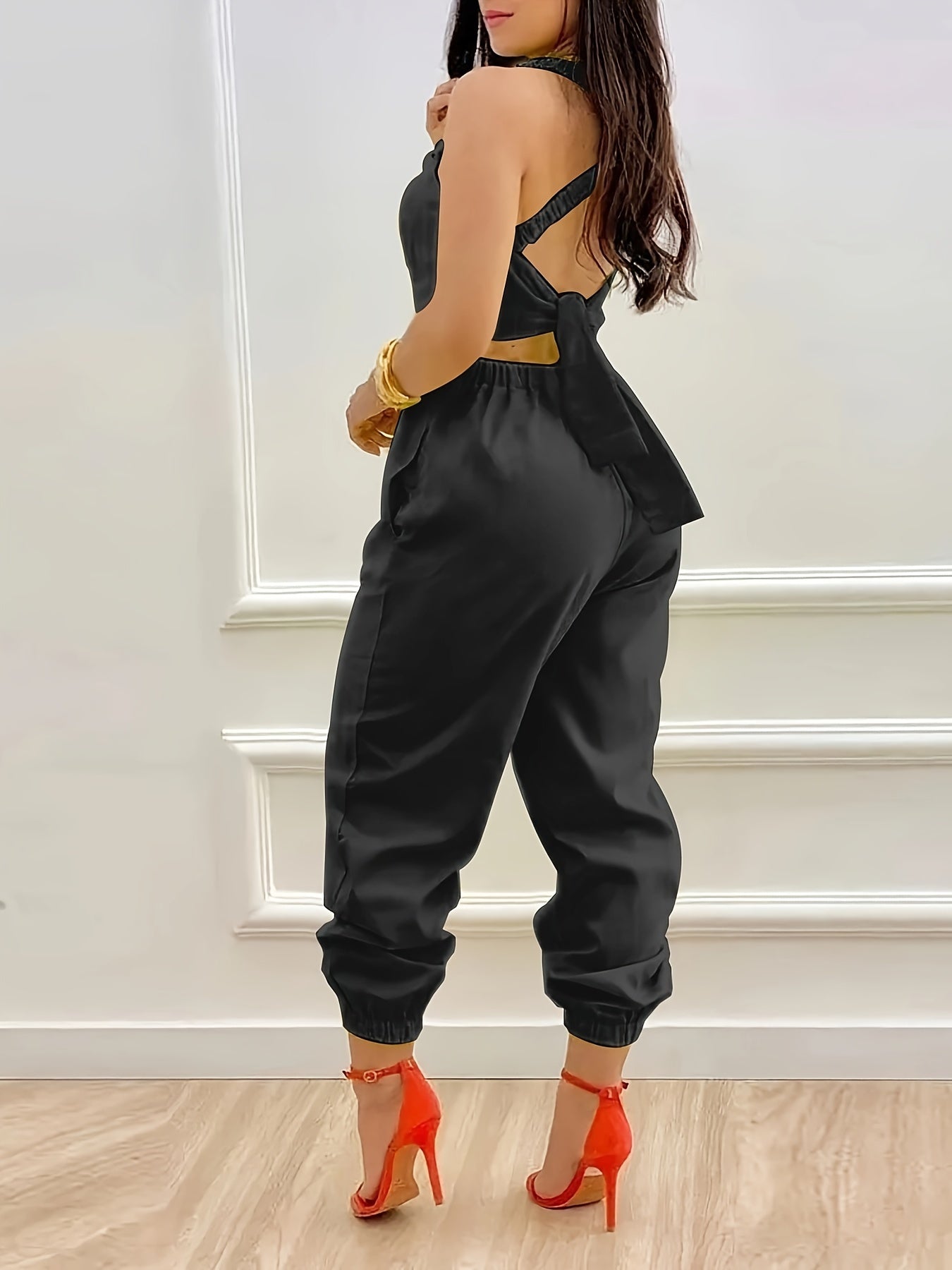 Women Backless Sleeveless Pocket Jumpsuit