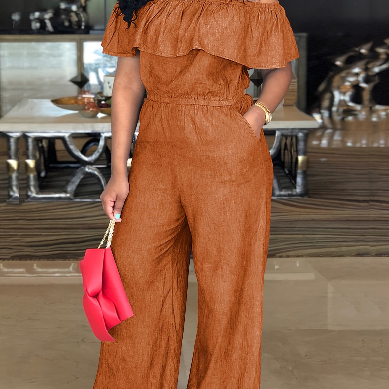 Plus Size Off Shoulder Ruffle Jumpsuit