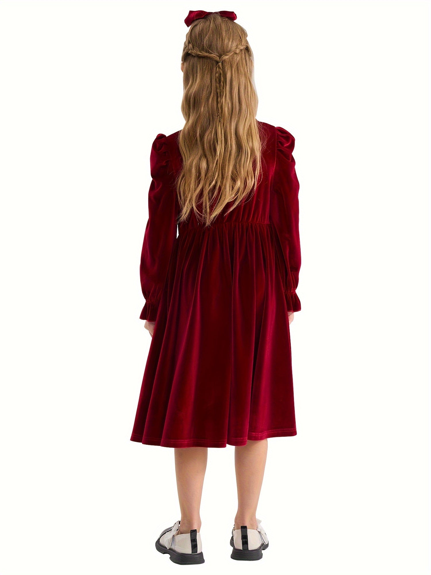 Vintage Velvet Pleated Party Dress for Girls
