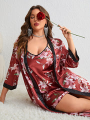 Plus Size Satin Robe and Cami Nightwear Set