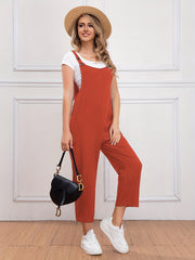 Women Cotton Sleeveless Straight-Leg Jumpsuit