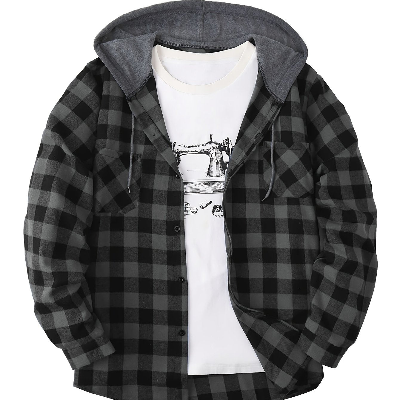 Hooded Plaid Shirt Jacket