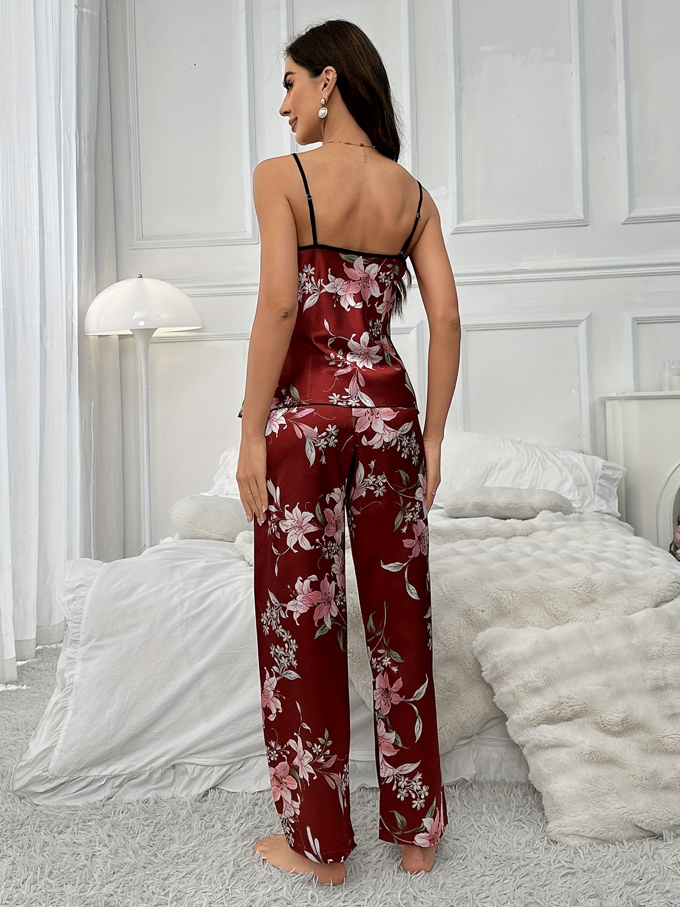 Women Floral Satin Pajama Set