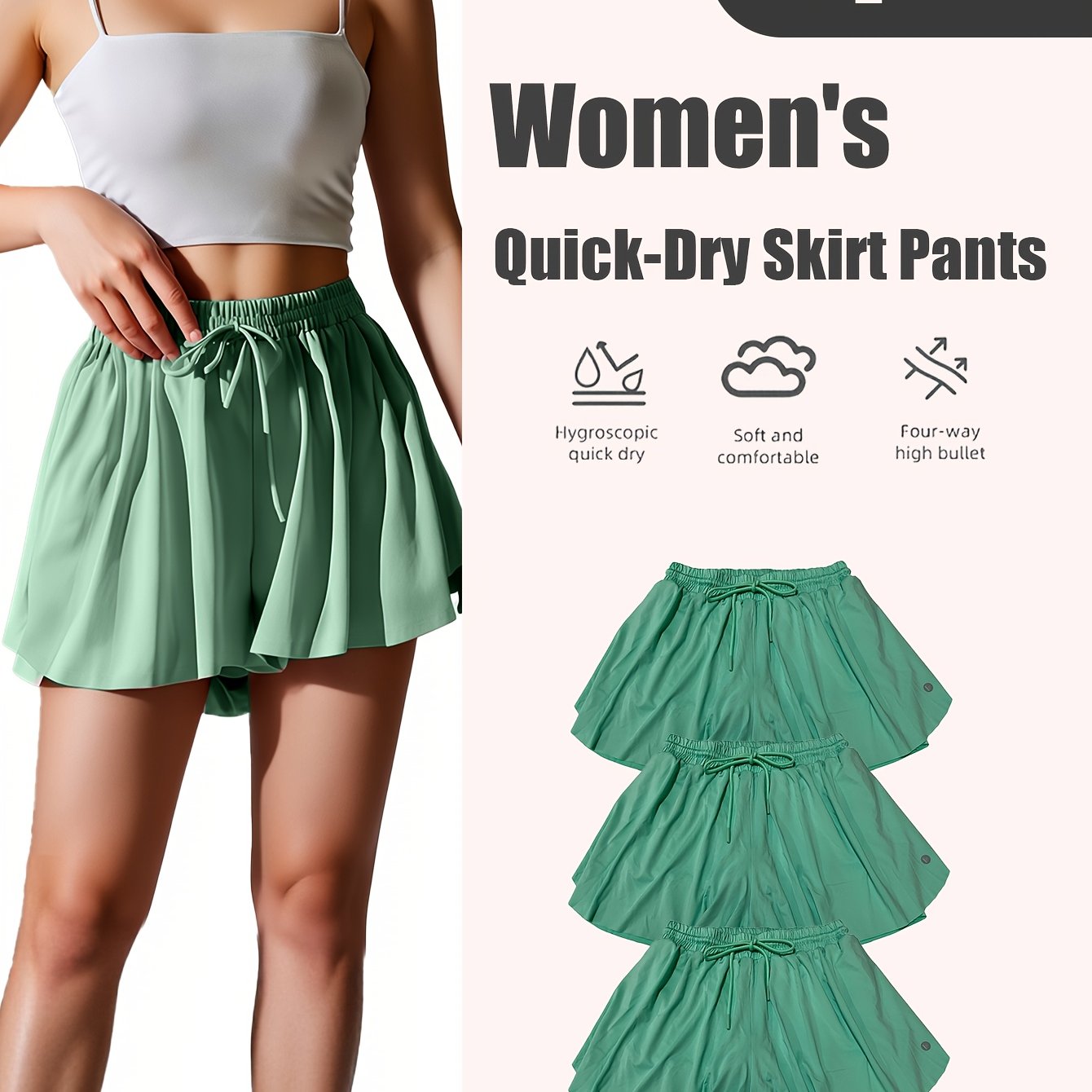 Women's Quick-Dry Pleated Sports Skirt Set (3pcs)