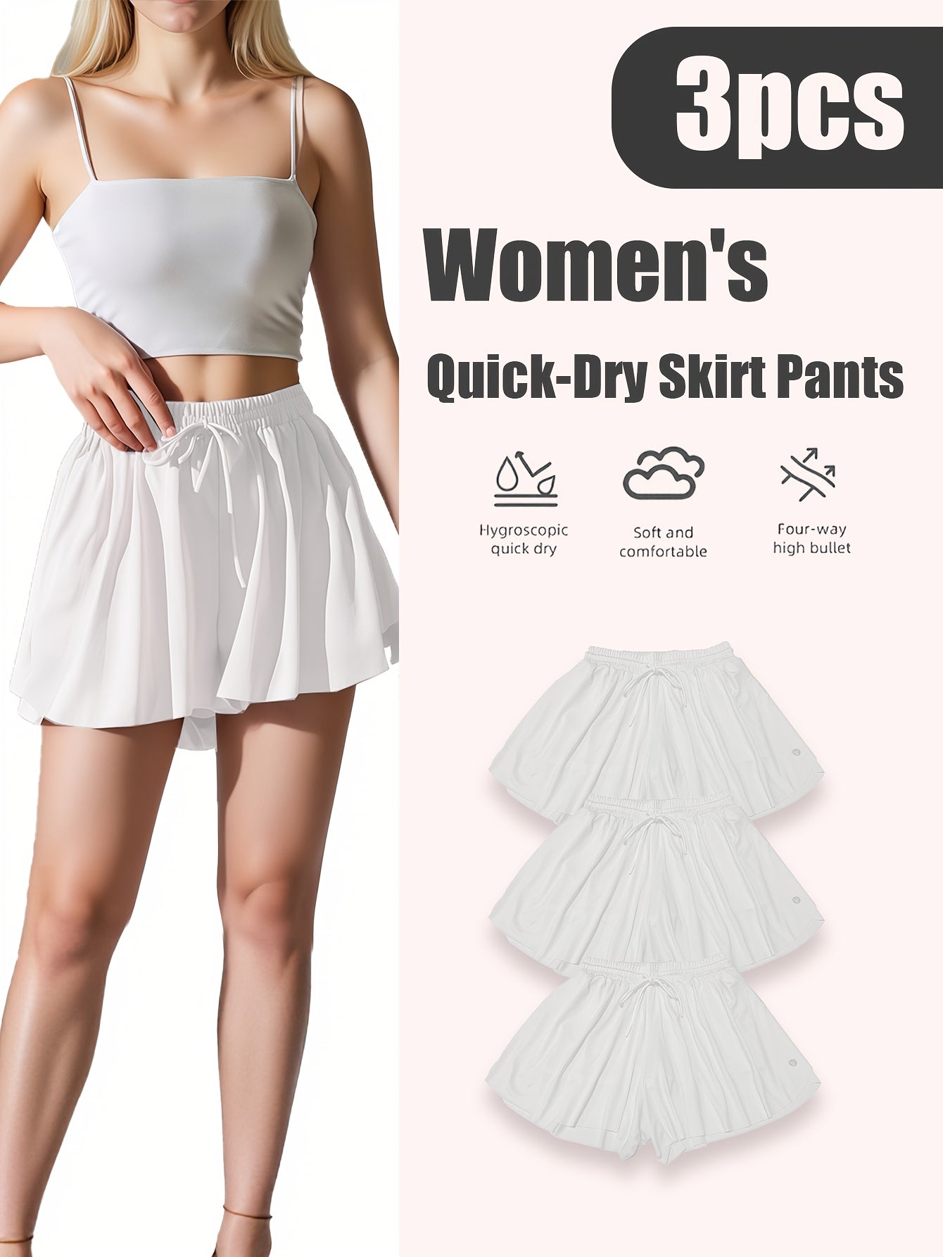 Women's Quick-Dry Pleated Sports Skirt Set (3pcs)