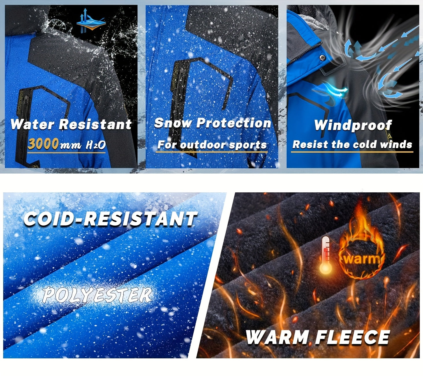 Men’s Winter Waterproof Fleece-Lined Ski Jacket