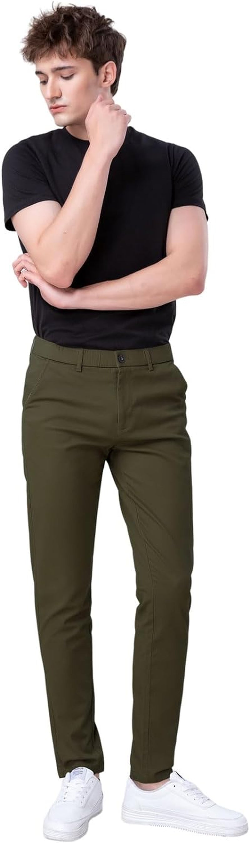 Men'S Skinny Stretchy Khaki Pants Colored Pants Slim Fit Slacks Tapered Trousers