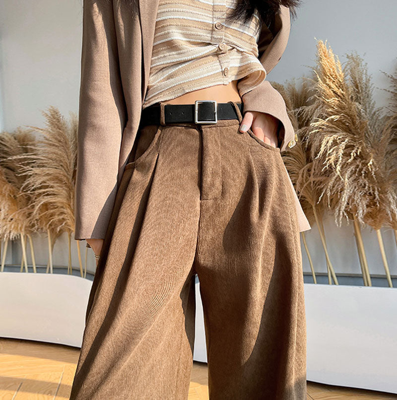 Women's Pants Autumn Winter Corduroy High Waist Wide Leg Pants for Women Casual Trousers Female Straight Pants Women Clothes New