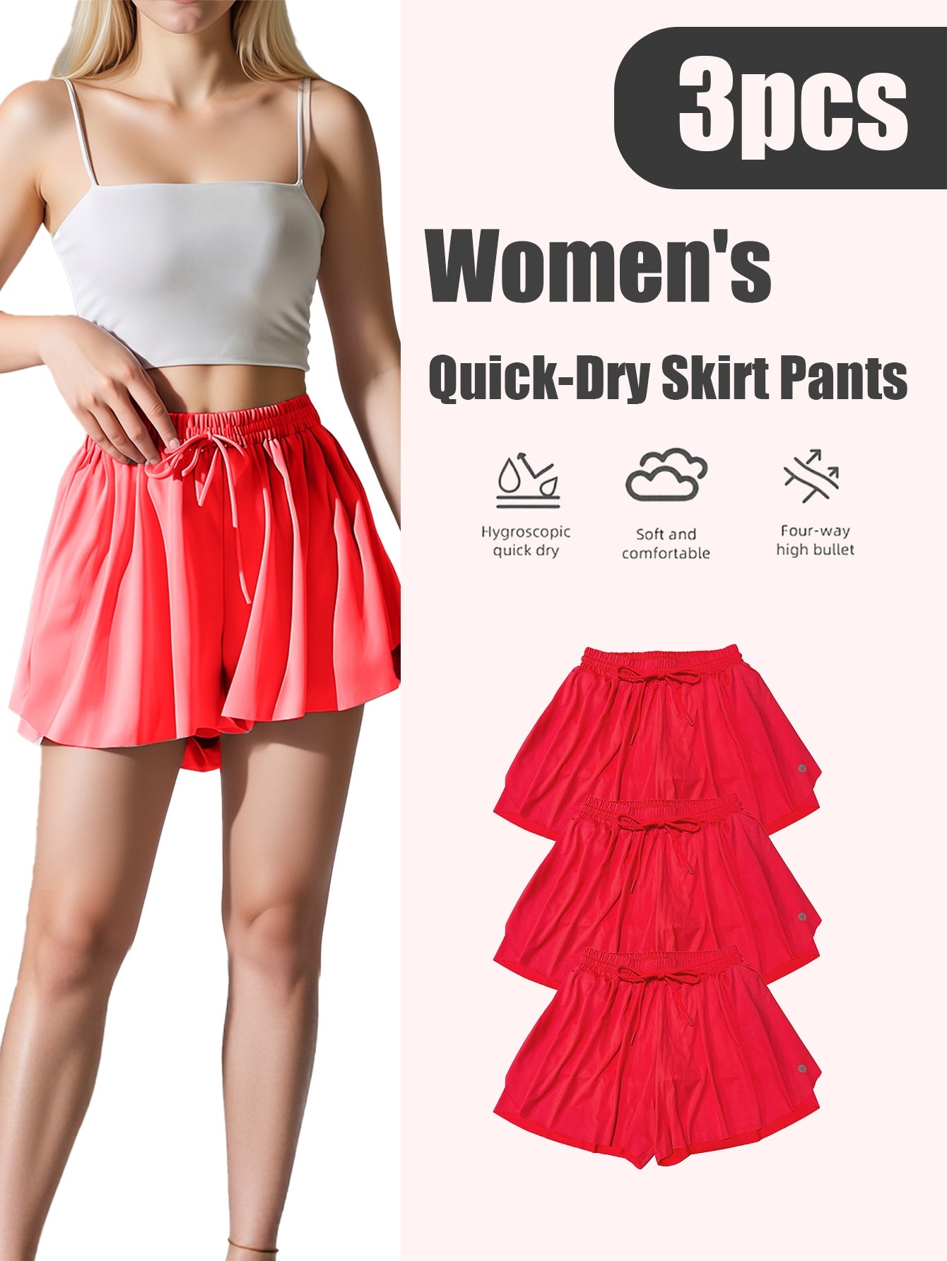 Women's Quick-Dry Pleated Sports Skirt Set (3pcs)