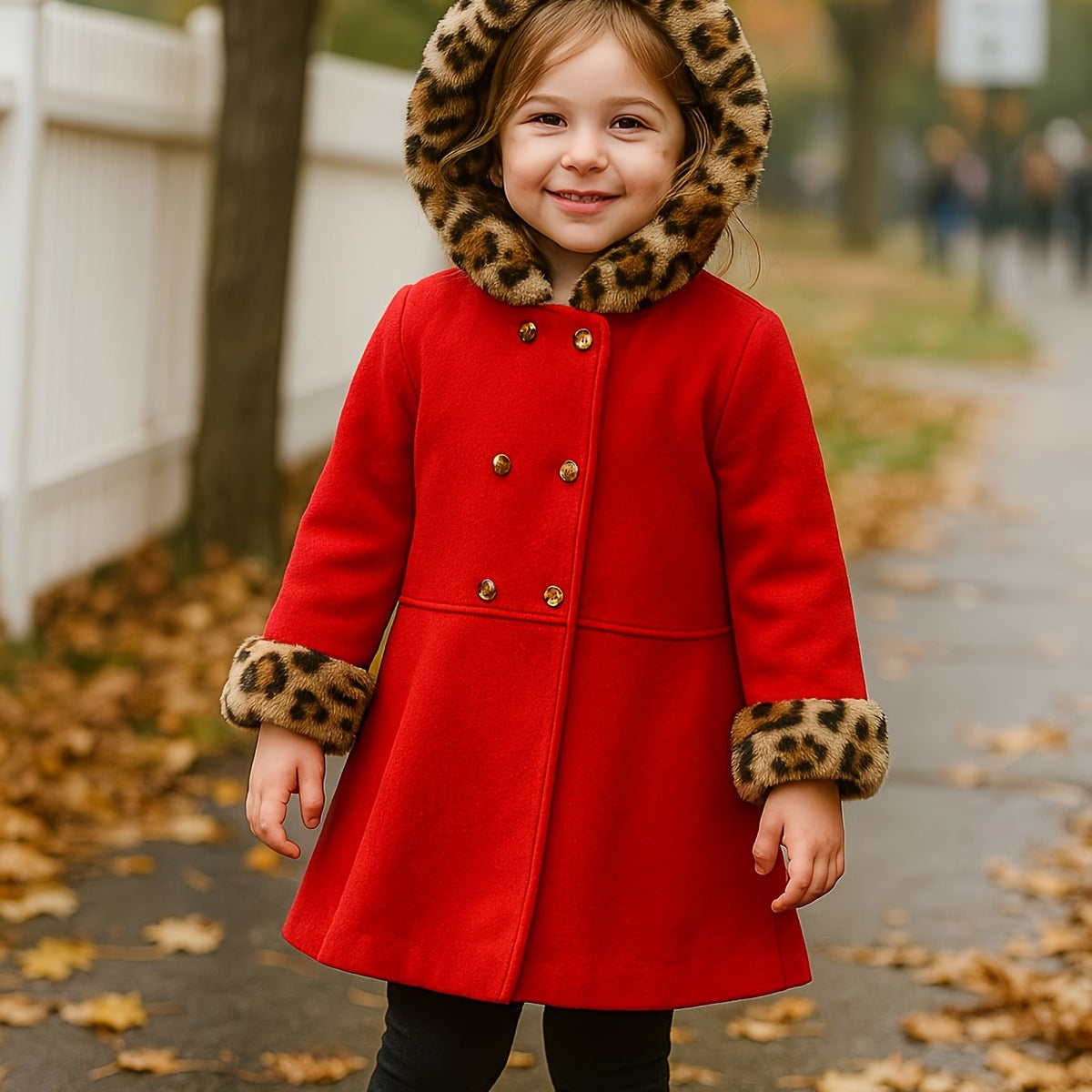 Girls’ Cozy Leopard-Print Fleece Hooded Winter Jacket