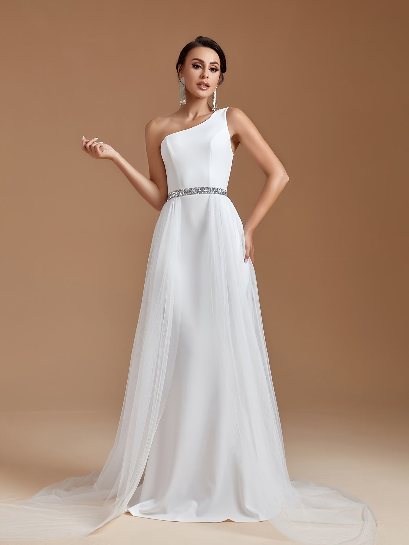 One Shoulder Cape Wedding Gown