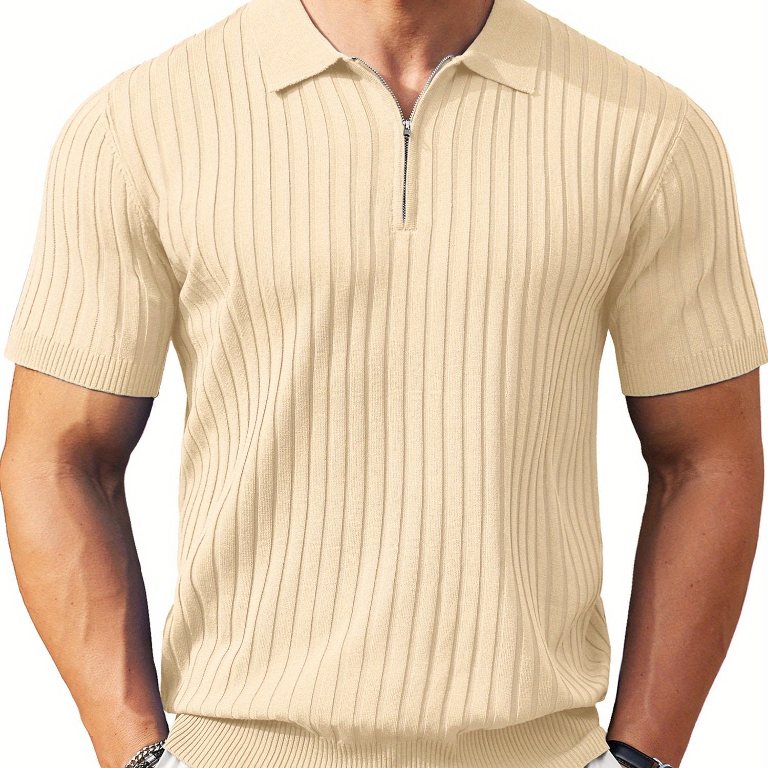 Zipper Knit Mens Polo Shirt