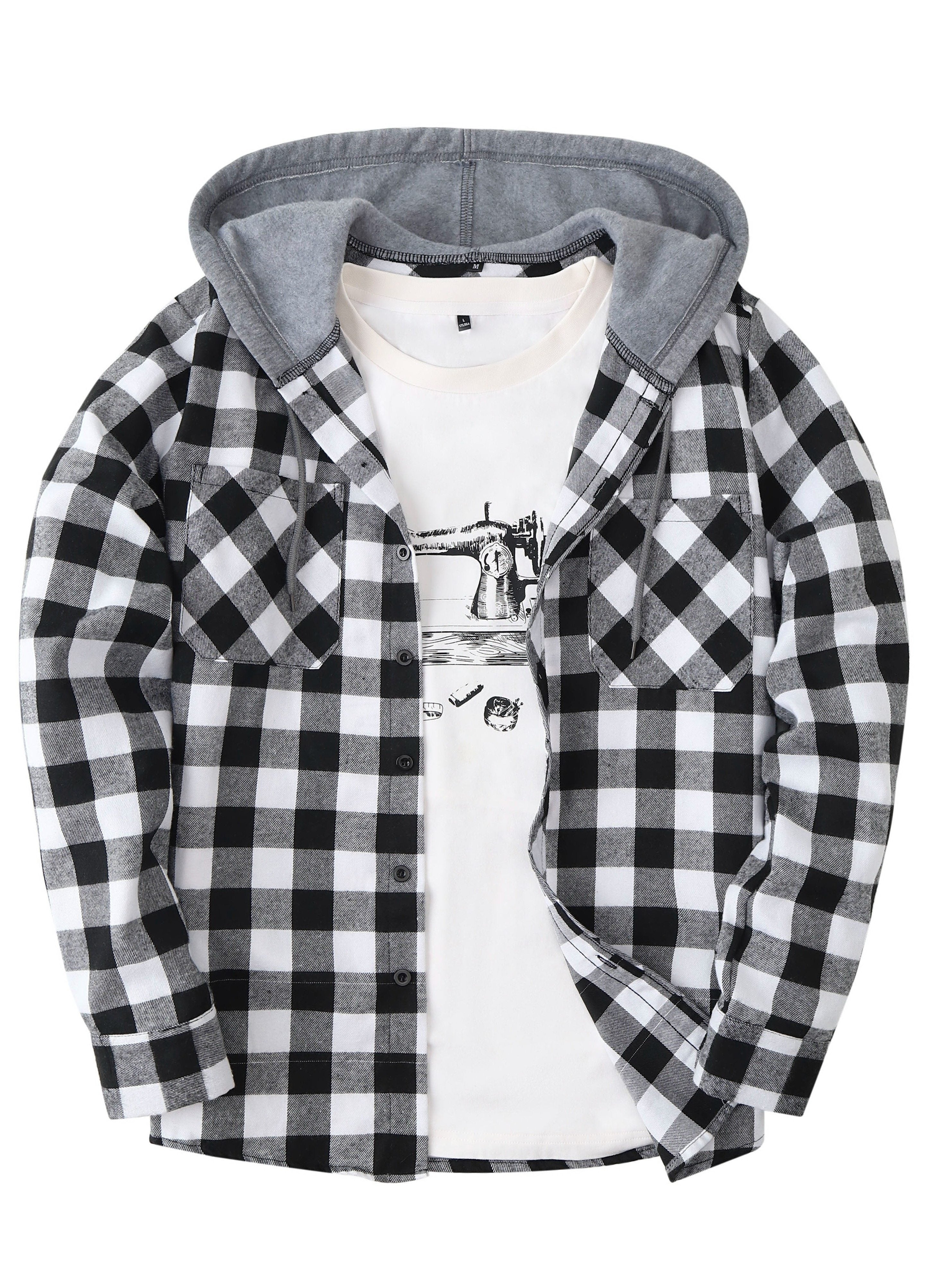 Hooded Plaid Shirt Jacket