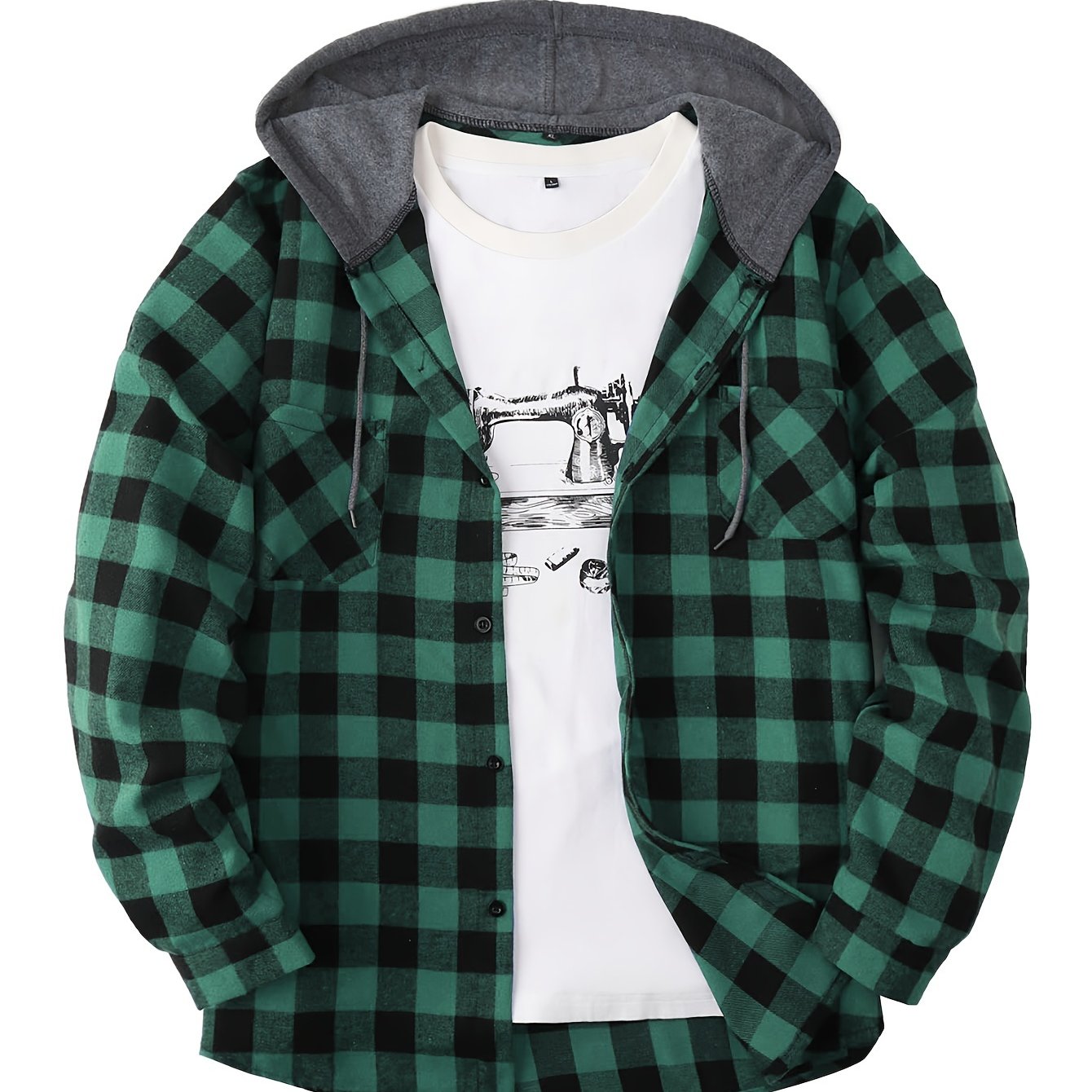 Hooded Plaid Shirt Jacket