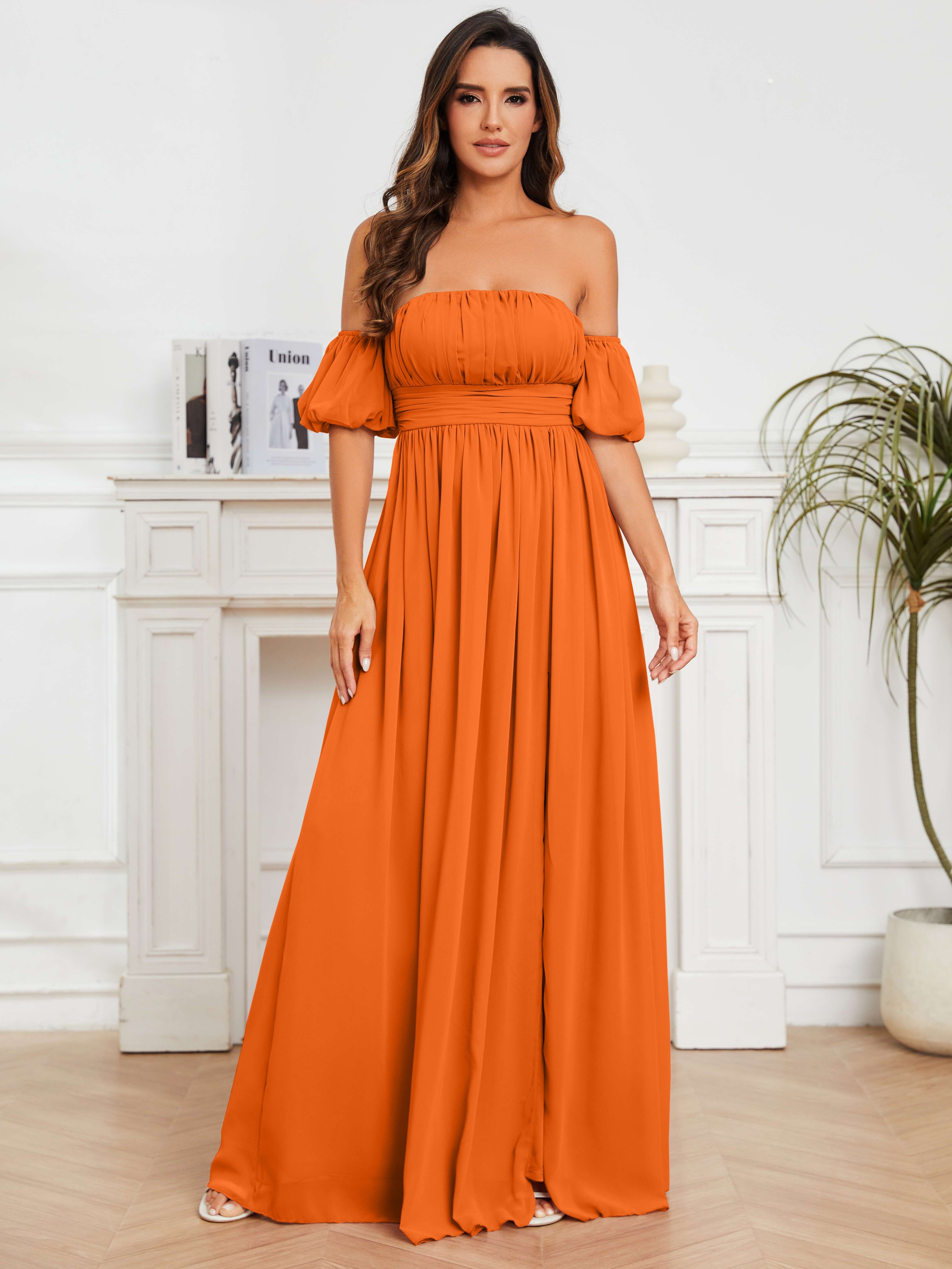 Off-Shoulder Chiffon Bridesmaid Maxi Dress