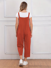 Women Cotton Sleeveless Straight-Leg Jumpsuit