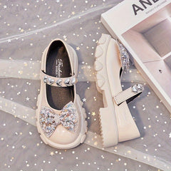 Girls Rhinestone Bow Flat Shoes