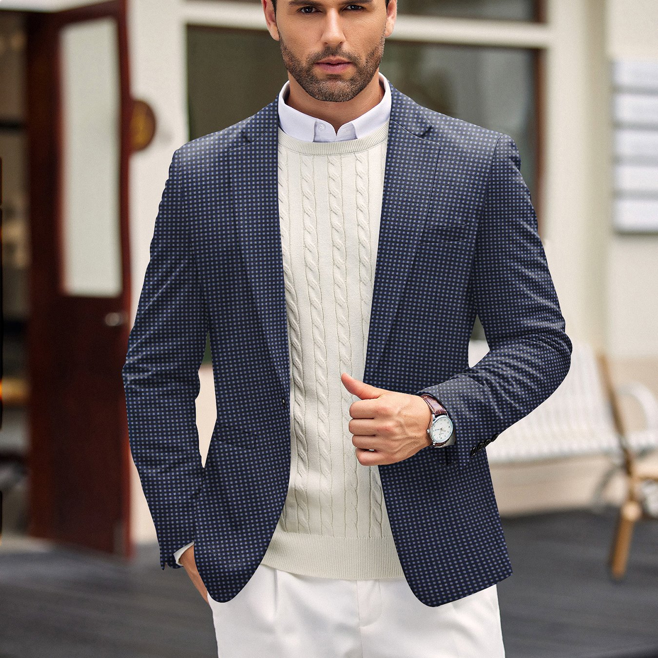 Men’s One-Button Lightweight Knit Blazer
