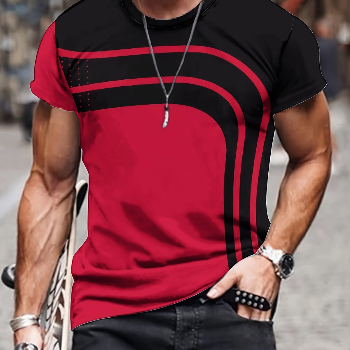 Men’s Summer Geometric Crew-Neck T-Shirt