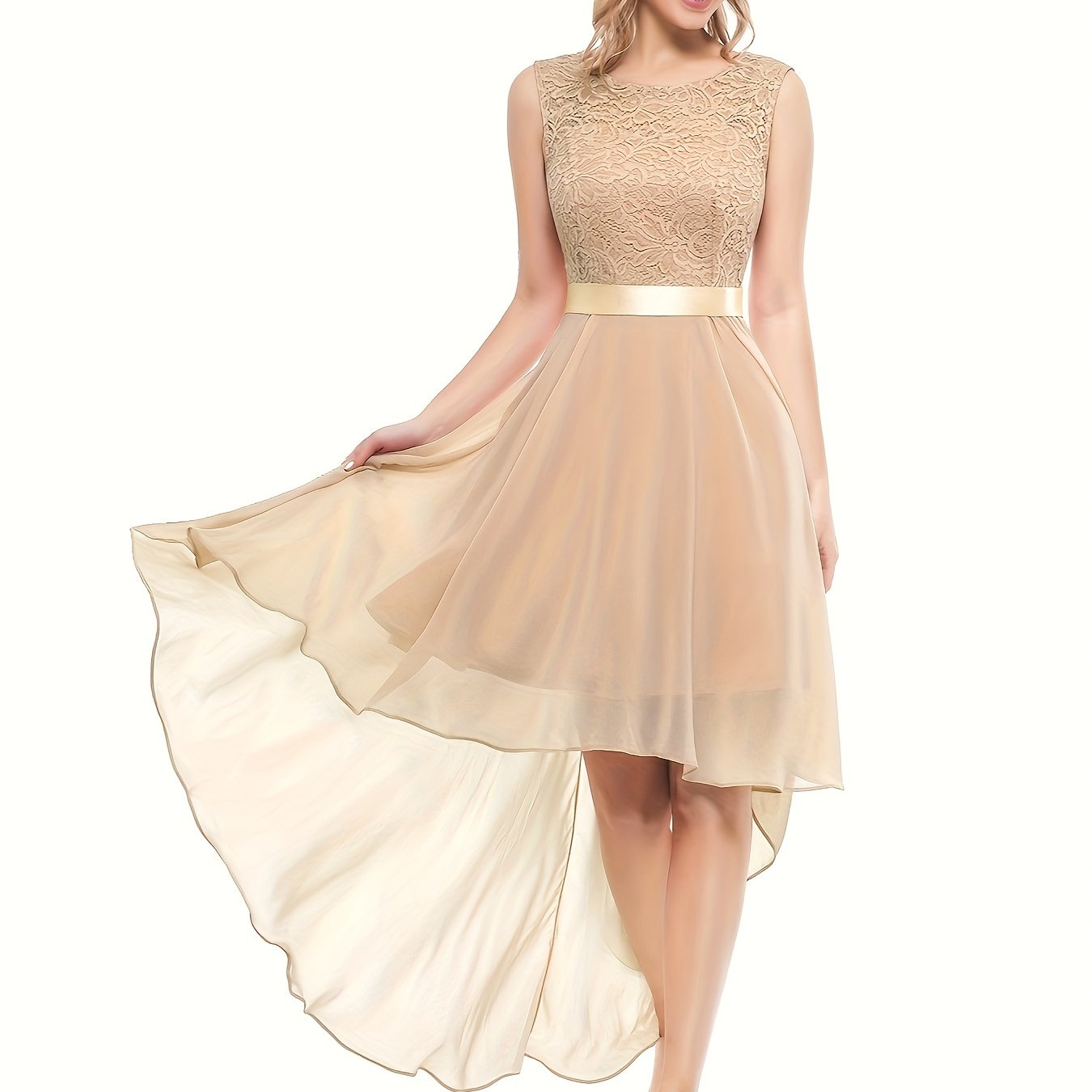 Asymmetric Lace Bow Waist Dress