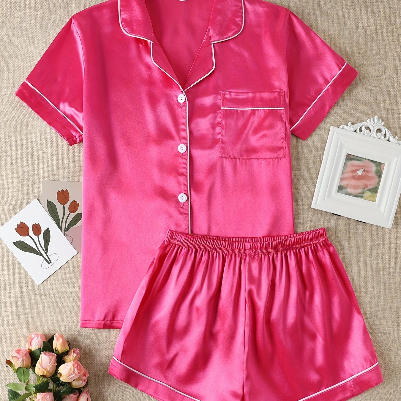 Women Satin Short Pajama Set