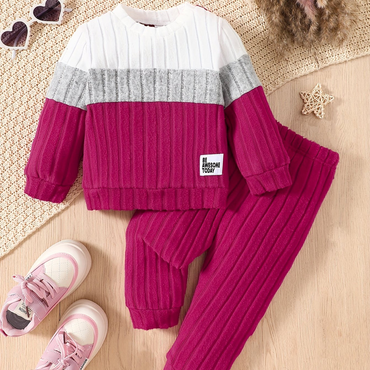 Baby Girl Color-Block Knit Two-Piece Winter Set