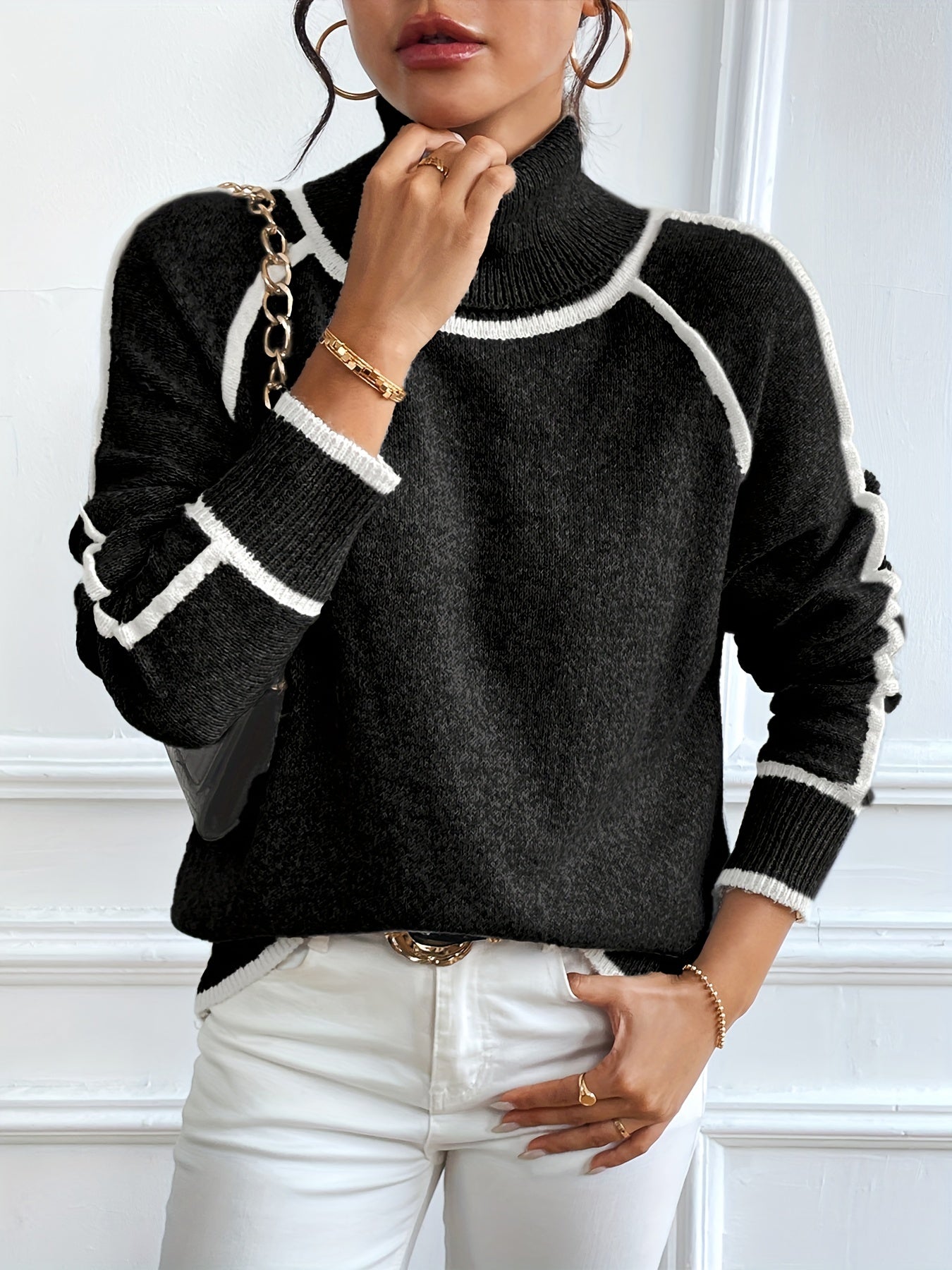 Color Block Ribbed Winter Pullover