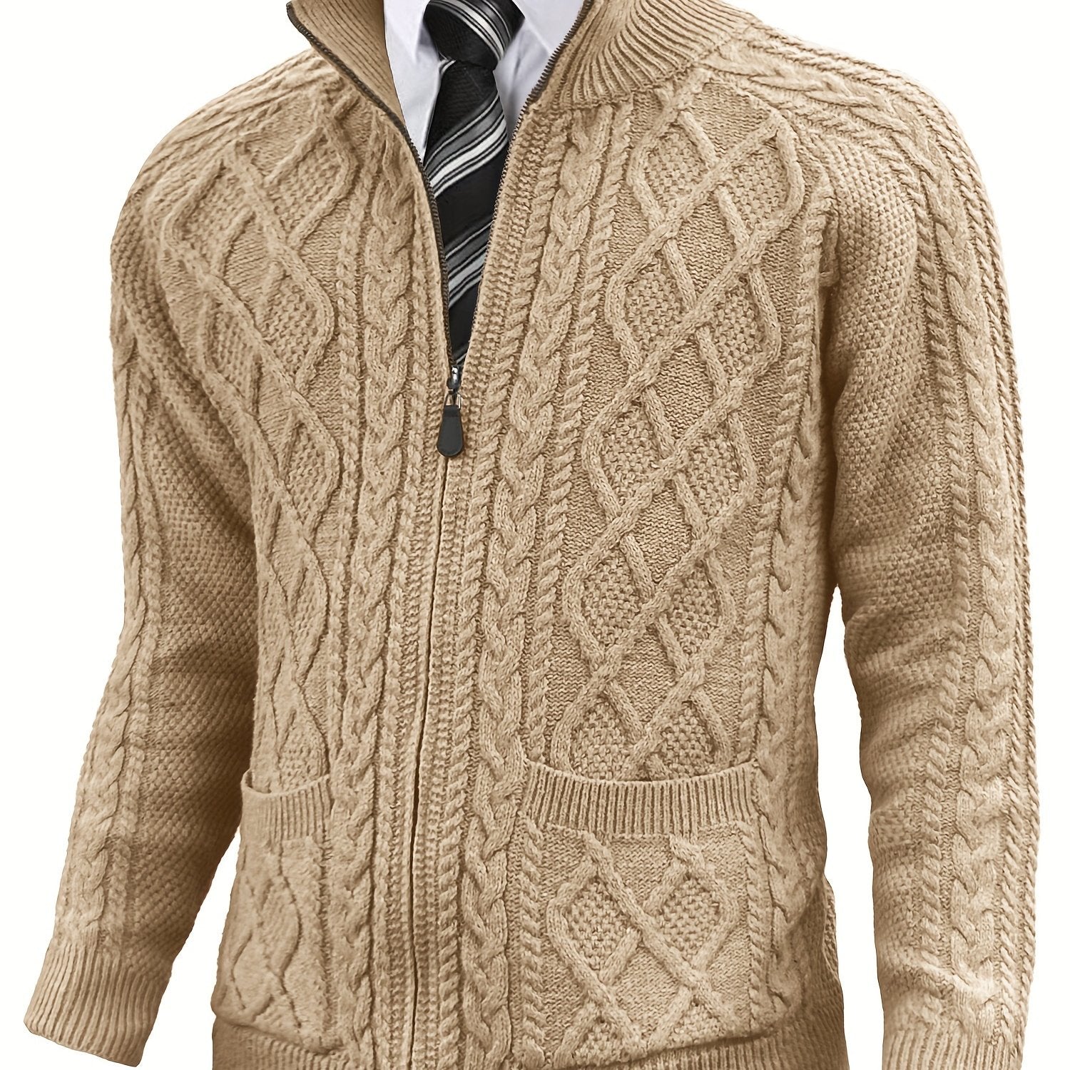 Men’s Cable-Knit Full Zip Cardigan Sweater