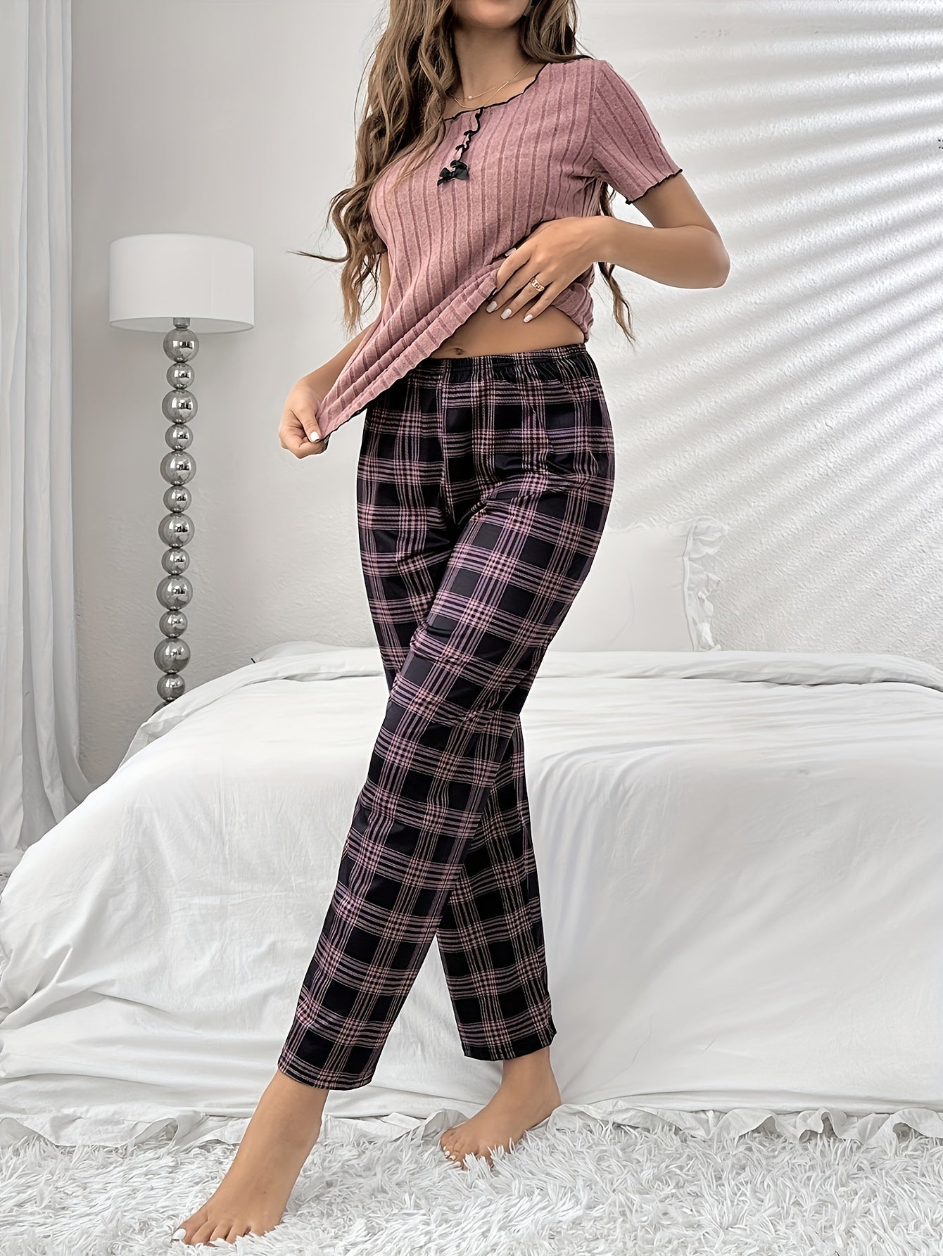 Women Plaid Pajama Set