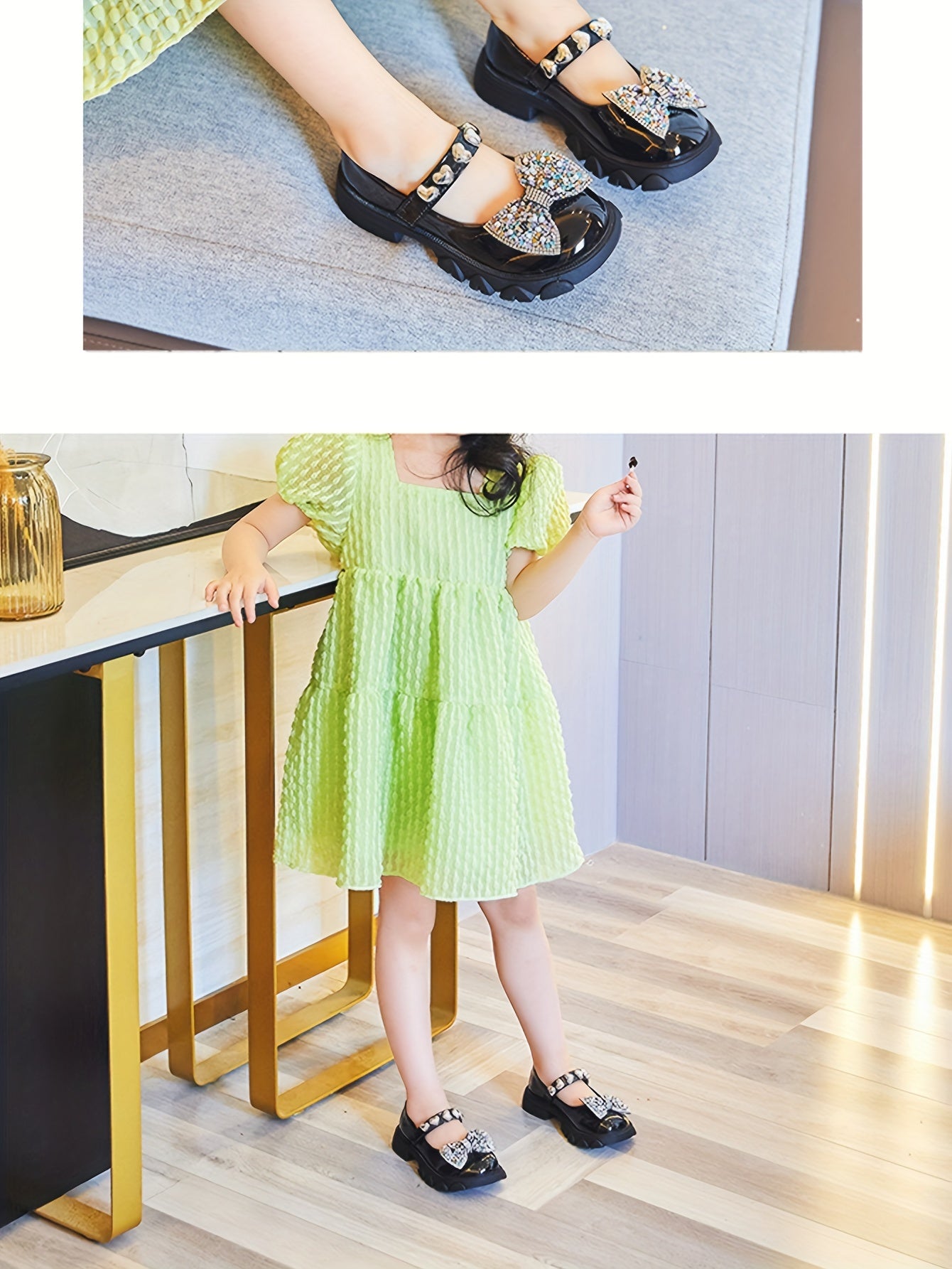 Girls Rhinestone Bow Flat Shoes