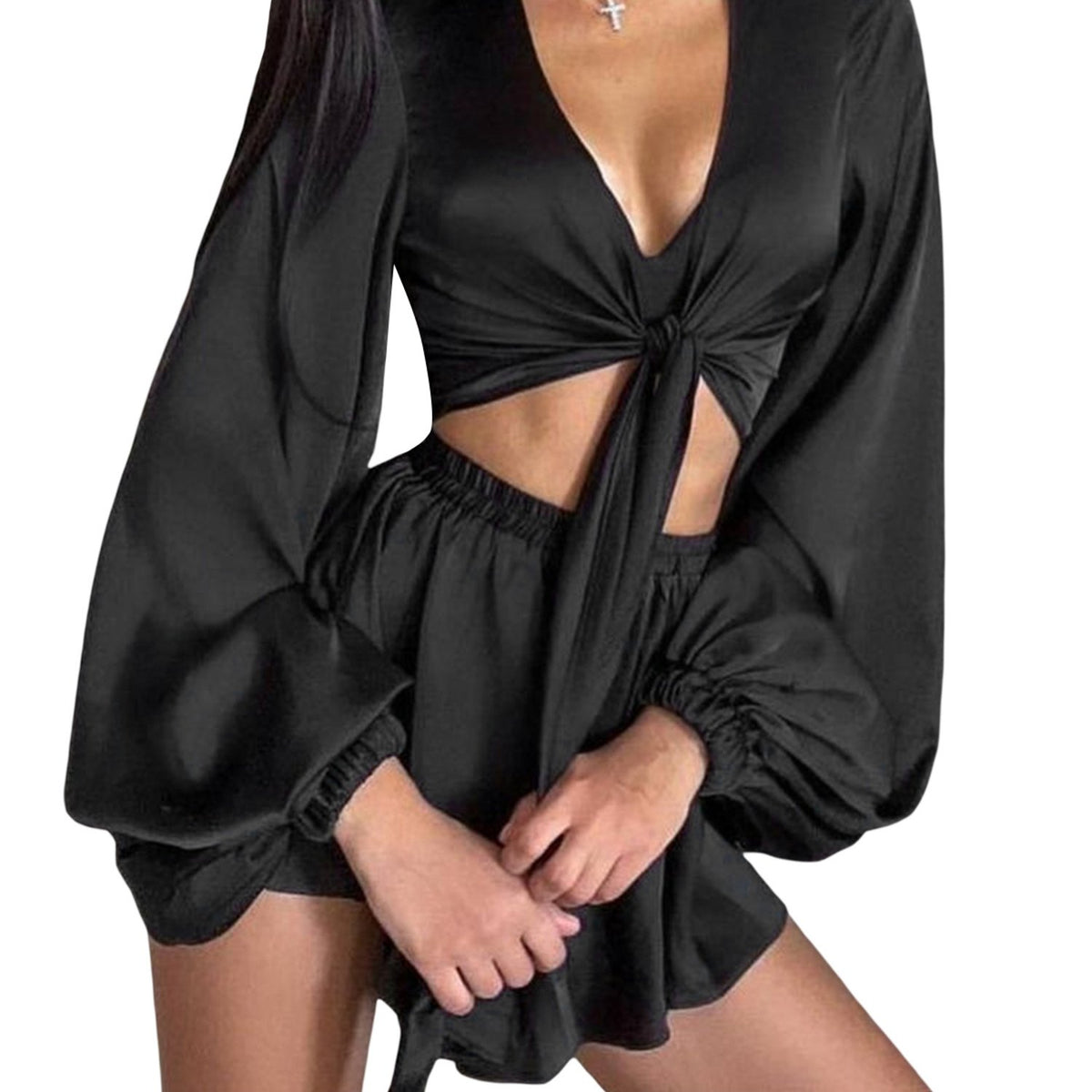 Tie-Up Crop Shorts Set