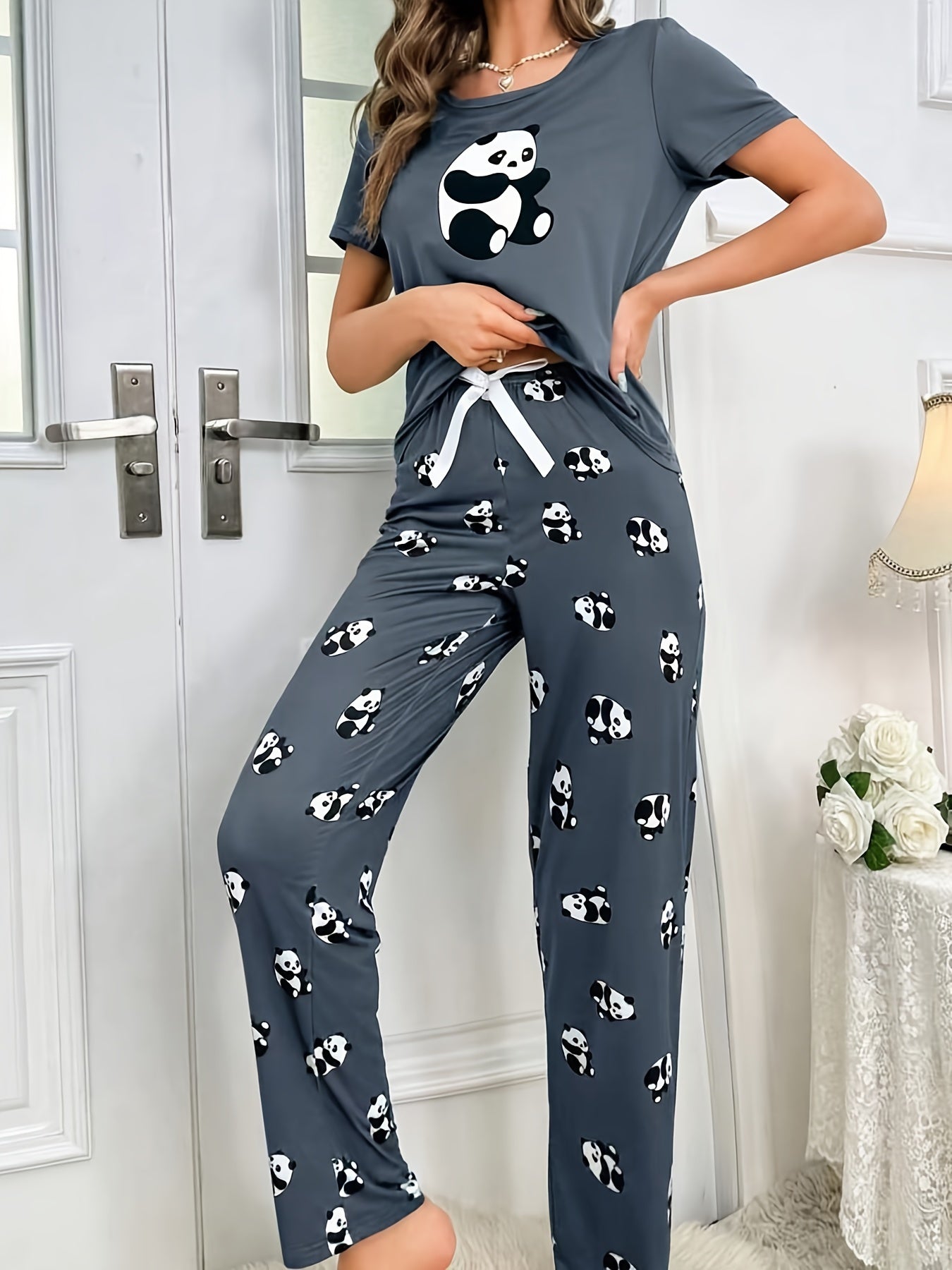 Women Panda Print Pajama Set