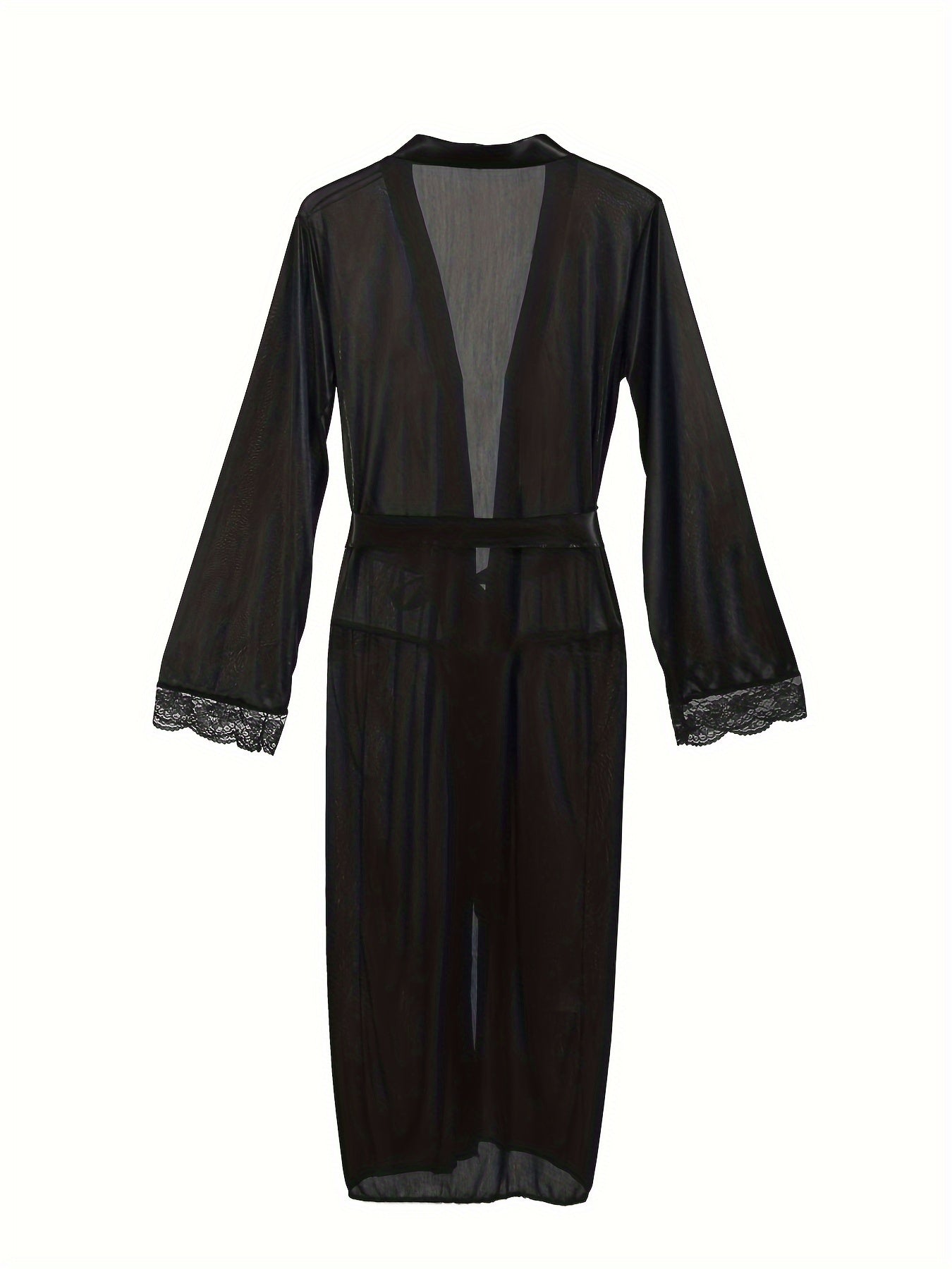 Women Satin Lace Trim Robe