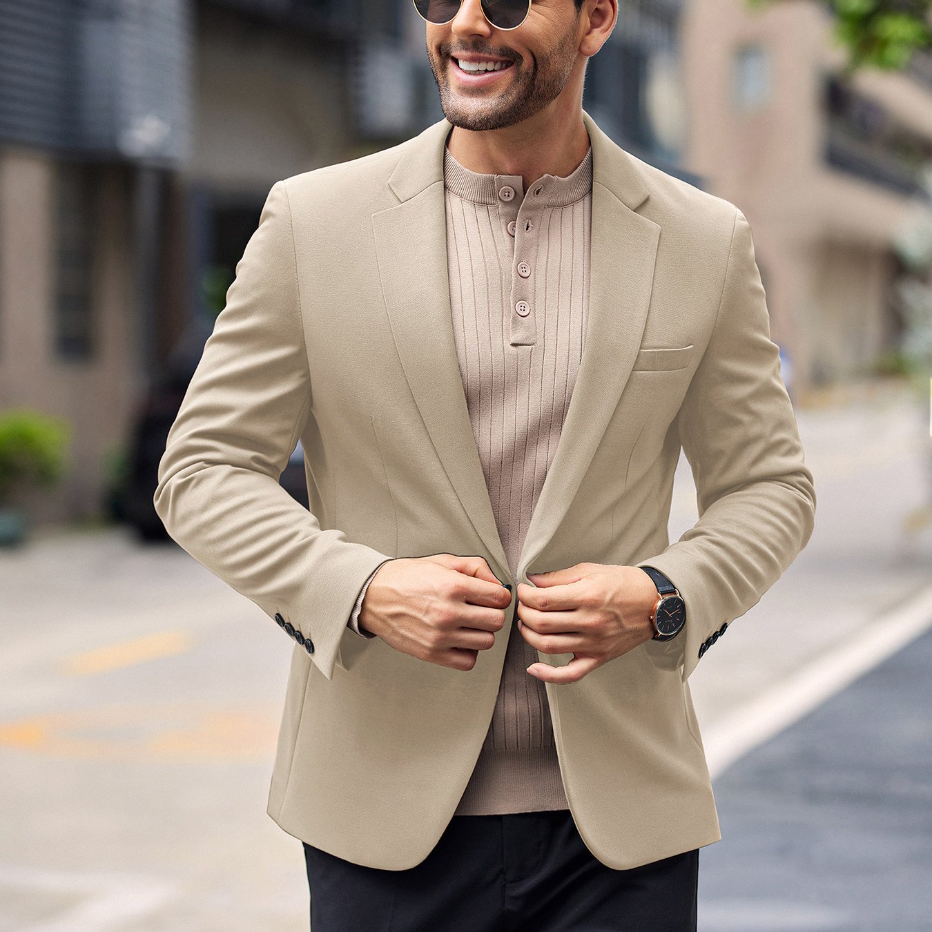 Men’s One-Button Lightweight Knit Blazer