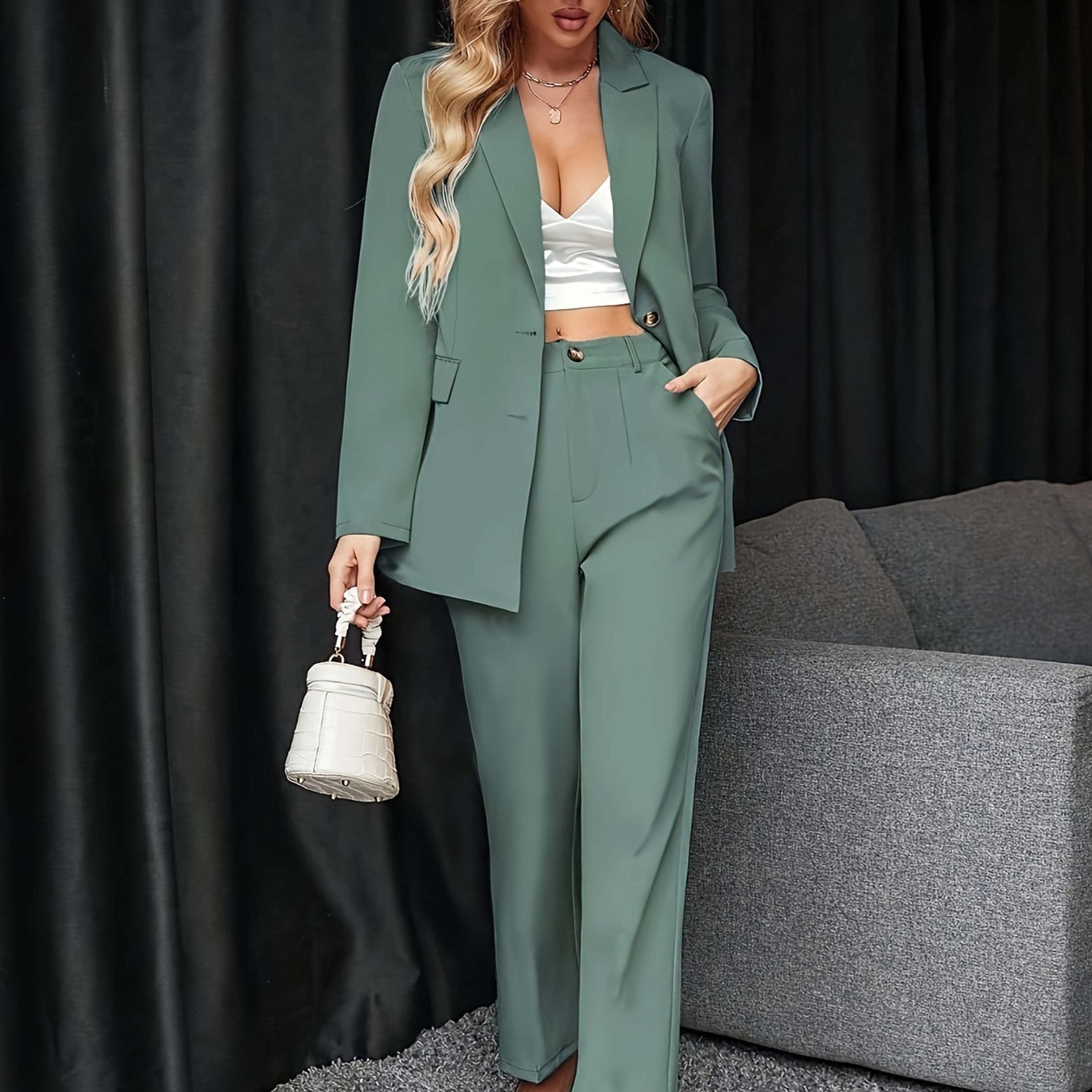 Elegant Lapel Suit Set Womens