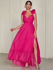 Contrast Mesh V-Neck Wedding Dress