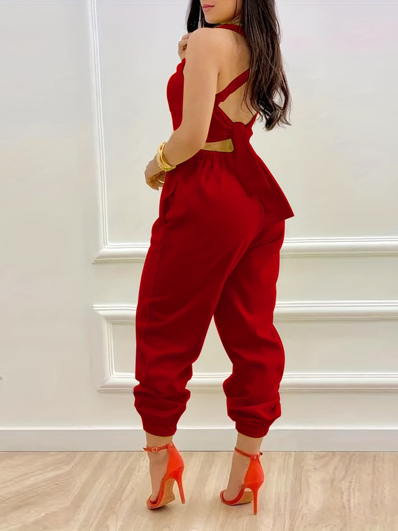 Women Backless Sleeveless Pocket Jumpsuit