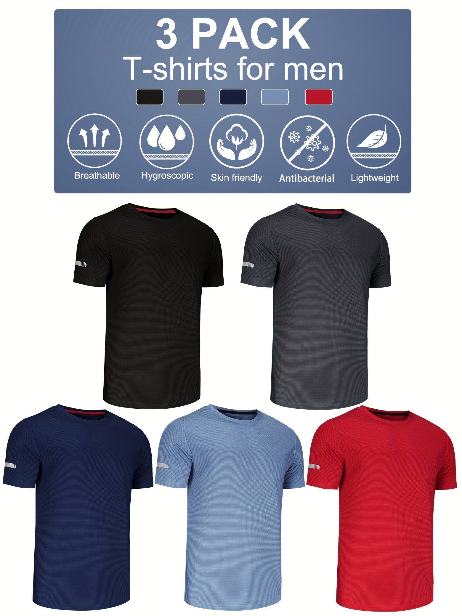 Men’s 5-Pack Athletic Breathable T-Shirts