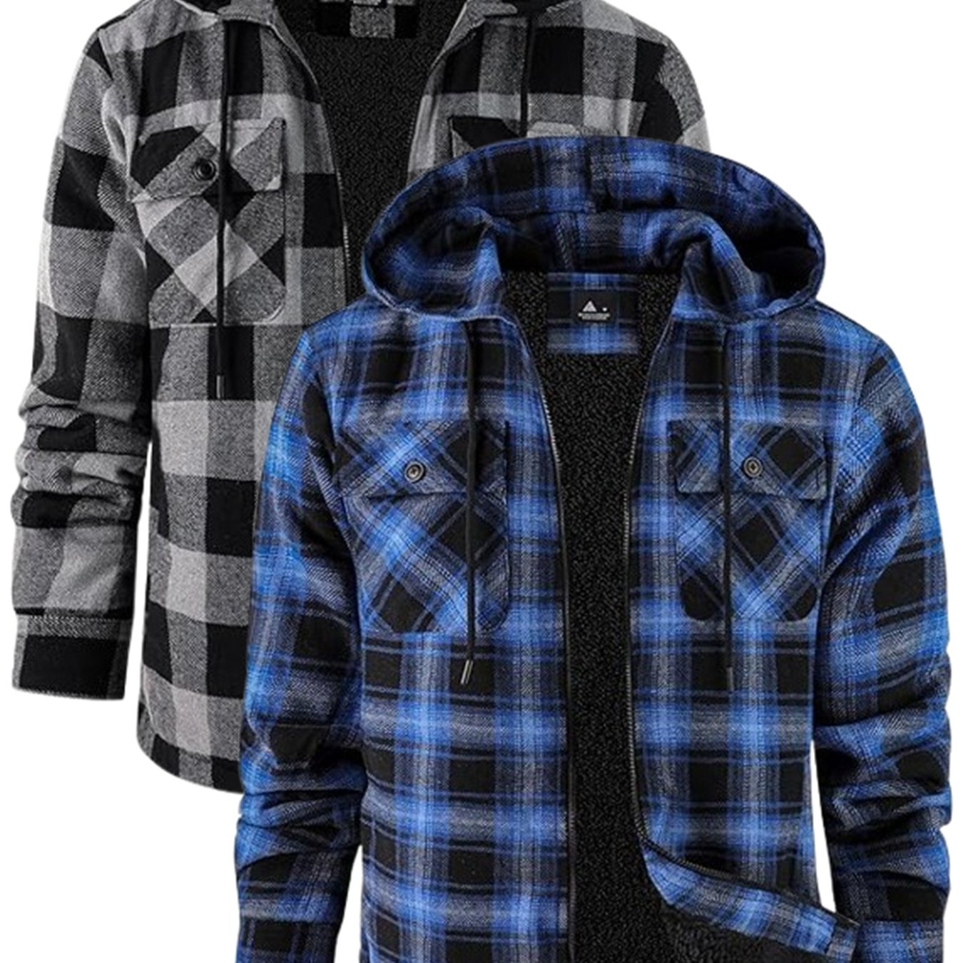 Men’s Heavyweight Plaid Hooded Winter Jacket – 2-Piece Set